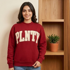 Women's <b>Red</b> PLNTY Letter College Club Mock Neck Sweatshirt With <b>Gingham</b> Embroidered Logo For University Student Organizations - Product Image 1