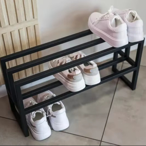 Compact Black <b>Shoe</b> Rack Two Tier <b>Space</b> <b>Saving</b> Organizer Strong Durable Frame Minimalist Design Stylish Entryway <b>Storage</b> Solution - Product Image 2