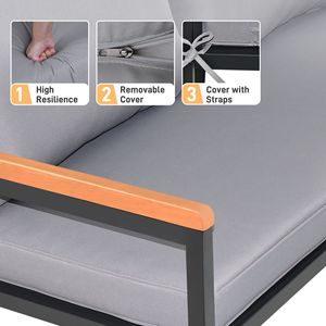 4 pezzi Set di mobili da esterno con struttura in metallo legno di Acacia morbidi cuscini da tavolo con balcone sul retro mobili da salotto - Product Image 5