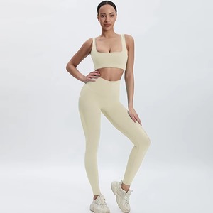 Ensemble de leggings et soutien-gorge croisé doux pour femmes, ensemble de leggings de fitness et de gym à compression, soutien-gorge de sport antichoc, tenue deux pièces - Product Image 3