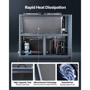 Refrigeratore d'Acqua Industriale Raffreddato ad Aria con Doppio Compressore, 16,67 HP, Capacità di Raffreddamento 45.360 Kcal/h, Pompa Grande da 53 Galloni, Nucleo Pompa da 5KW - Product Image 4
