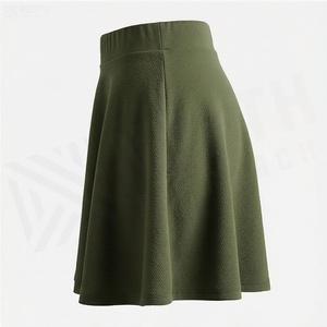 Jupe courte plissée vert olive pour femme, taille élastique, couleur unie, décontractée, toutes saisons - Product Image 3