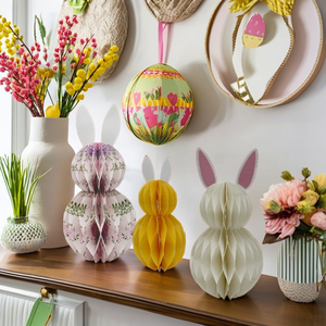 Decoraciones de Papel con Forma de Huevo de Conejo de Pascua, Panal de Abeja, 10.25 Pulgadas, Artículos para Fiestas en Interiores, Impresión Offset de 4 Colores para Navidad - Product Image 3