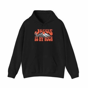 Sudadera con Capucha de Algodón y Felpa Cristiana con la Frase "Jesús es mi roca" para Hombres, Mujeres y Jóvenes, con Logotipo de Jesús Bordado, Calidad Premium - Product Image 3
