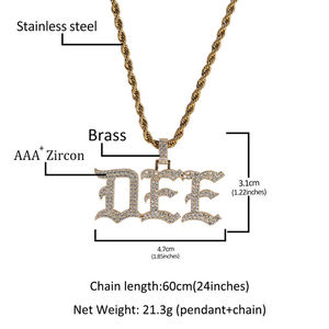 DEE Letter Pendant <b>Solid</b> Yellow Gold Plated Hip Hop <b>Necklace</b> Iced Out Moissanite Diamond Pendant For Her - Product Image 3
