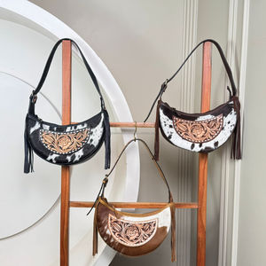 New Design Luxury Crescent Half Moon Bag Hand Tooled Leather Single Shoulder Underarm Bag Elegant Cowhide Leather Bags for Women - Product Image 5