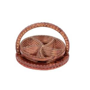 Round Wooden Basket Tokri for Fruits <b>Vegetables</b> Multipurpose Table Top Kitchen Home Decor Basket Ideal for Gifting - Product Image 2