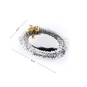 Plateau décoratif rectangulaire en métal fait main de qualité supérieure pour hôtels de luxe, villas, restaurants et intérieurs résidentiels, ovale argenté - Product Image 2