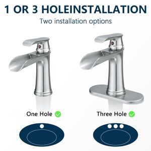 1-Hole Bathroom Faucet with Waterfall <b>Deck</b> Plate Pop Drain Supply Lines Sink Faucet Featuring <b>Brushed</b> Finish One-Handle Design - Product Image 2