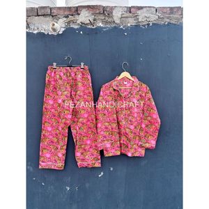 Ensemble pyjama en coton à imprimé animal pour femmes, manches longues, coupe ample, longueur complète, deux pièces, col mandarin - Product Image 1