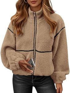 Chaqueta de Forro Polar Sherpa Color Camel para Mujer, con Ribete de Cuero Sintético, Cierre Completo, Cuello Alto y Dobladillo Elástico, Fabricación B2B, Suministro OEM - Product Image 6