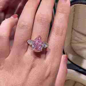 Premium Lab Grown Diamond <b>Ring</b> 5 CT Pear Cut Pink VS1 IGI Certified 9K Gold Rhodium Plated Vintage Style <b>Statement</b> <b>Ring</b> Women's - Product Image 1