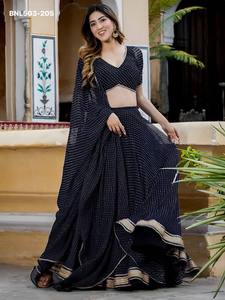 Tenue de soirée de qualité supérieure, attrayante, en georgette douce avec dentelle Zari et Cording, imprimé Leheriya, Lehenga choli Dupatta - Product Image 5