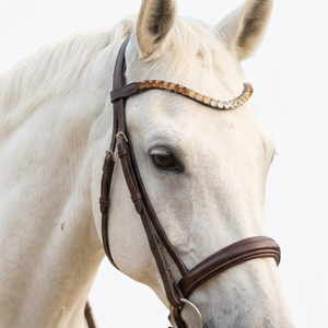Diadema de Cuero Curvada con Ondas de Diamantes de Imitación en Degradado Marrón Dorado, Accesorios de Doma para Caballos con Brillo Champán HMGLOBAL - Product Image 1