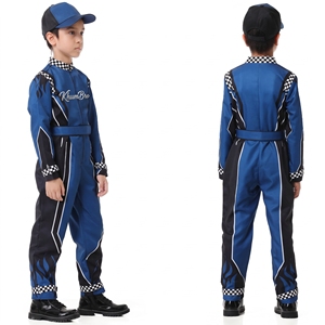 Traje de Carreras de Manga Larga para Niños KhumBro, Diseño a Cuadros Azul y Negro con Llamas, Transpirable, para Todas las Estaciones, Ropa de Motociclismo Infantil - Product Image 1