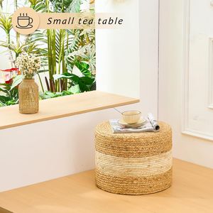 Poggiapiedi Quadrato Bianco Fatto a Mano in Giacinto d'Acqua Naturale con Contenitore per Arredamento Casa e Uso Alberghiero - Product Image 4