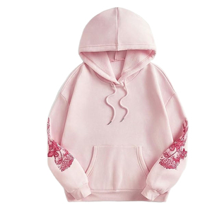 <b>Pink</b> Hooded Fleece <b>Sweatshirt</b> Oversized Breathable Sleeve Casual Unisex Knitted Cotton Winter Wear High Quality - Product Image 1