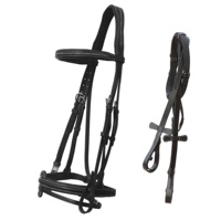 Bridon de cheval réglable et personnalisable en cuir de vachette durable, avec couronne ornée d'éléments en acier inoxydable, mors en forme de 8, rênes et longe