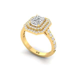 Bague solitaire en diamant de laboratoire taille ronde et taille émeraude, sertie de griffes, plaquée or 10 carats, luxe pour femme - Product Image 2