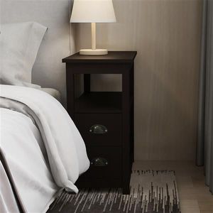 Brown Narrow End Table Nightstand with Two Drawers and Open Shelf Console Tables Product - Product Image 2