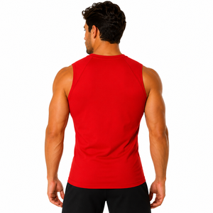 Custom Brand Men's <b>Red</b> Sleeveless O-Neck Tank <b>Top</b> Solid Breathable Sporty Fitness Gym Wear 100% Polyester Knitted 100g Front - Product Image 2