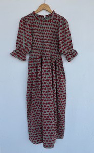Robe longue en coton à motifs floraux vert et rouge, manches à volants, robe de créateur de boutique, fabricant de vêtements en coton, robe bohème été-printemps - Product Image 4