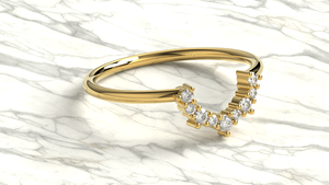 Luxury 18K Gold Curved Round Diamond Wedding Band V Shaped Contour <b>Stacking</b> Guard <b>Ring</b> Fine Jewelry Engagement Gift for Women - Product Image 3