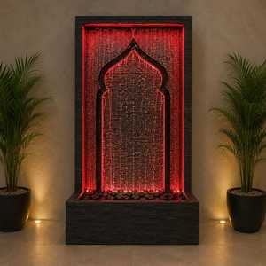 Fuente de Pared de Mármol Islámica para Ramadán, Diseño de Arco de Mezquita, Decoración Duradera para Sala de Oración Musulmana, Arquitectura Árabe con LED - Product Image 1