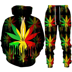 New Custom Design Winter Casual Tracksuit <b>Leaf</b> 3D Digital Printed Breathable Quick Dry Men's Custom Hoodie Set - Product Image 1