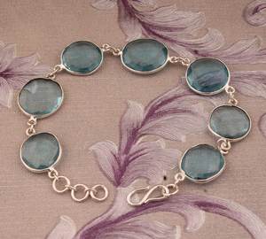 Pulsera de Cuarzo Azul, Plata de Ley, Hecha a Mano, con Piedras Preciosas Talladas, Joyería de Cristal Azul Natural, Pulsera de Moda para Mujer, Regalo - Product Image 1