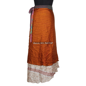 Oferta Especial en Falda Cruzada Reversible de Sari Vintage, Falda Cruzada de Seda Vintage Reversible de 38 Pulgadas de Largo - Product Image 6
