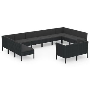 Set salotto da 12 pezzi in Poly Rattan nero con cuscini per il tempo libero in giardino - Product Image 2