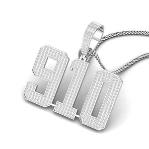 Elegante colgante de plata 925 + moissanita con el número 910, joyería chapada en plata, estilo hip hop, unisex, diseño religioso. - Product Image 2