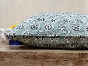 100% Cotton Slub Olive Green Buti Vintage Zipper Closure <b>Cushion</b> Cover Pillow Real Hand Block Printed Front <b>Back</b> 45x45cm - Product Image 4