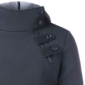 Sweat-shirt à capuche col montant pour homme, coupe ajustée, en molleton, avec logo personnalisé, fermeture éclair asymétrique boutonnée, style streetwear, vente en gros - Product Image 2
