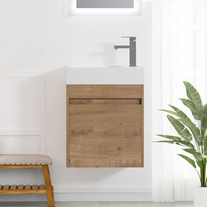 Mobile bagno sospeso da 18 pollici con lavabo in resina bianca e anta con chiusura ammortizzata - Product Image 1