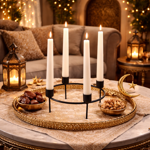 Centre de table Luna Circle à 4 bougies coniques, fait main, sans fumée, non parfumé, pour le Ramadan, l'Aïd, les mariages et les célébrations religieuses - Product Image 3