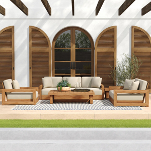 Ensemble de canapés de loisirs d'extérieur en teck moderne et durable, résistant aux intempéries, pour jardin, terrasse, hôtel et villa - Product Image 2