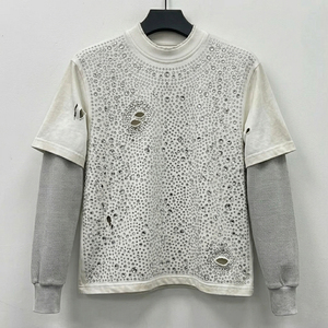 Summer Distressed Double Layer <b>Rhinestone</b> T Shirt Summer <b>Rhinestone</b> Double Layer T-Shirt Distressed <b>Rhinestone</b> Tee <b>Tops</b> Men - Product Image 5