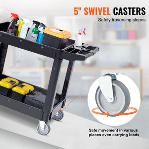 Carrello Multiuso a 2 Ripiani, Capacità 250 kg, in Plastica Resistente, con Ruote Girevoli a 360° e Ripiani a Bordo Medio - Product Image 6
