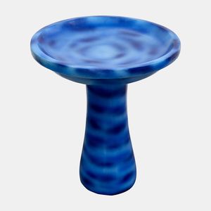 Bain d'oiseaux extérieur bleu de 23,6 po de hauteur sur piédestal en béton pour la décoration de patio et de jardin, idéal pour l'observation des oiseaux dans la cour. - Product Image 5