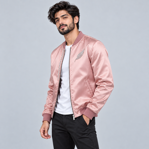 Chaqueta Bomber de Satén de Lujo para Hombre con Decoración de Pedrería Brillante, Acabado Suave Premium, Chaqueta Elegante para Eventos y Fiestas - Product Image 4