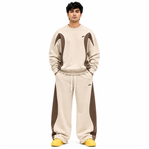 Ensemble de survêtement 2 pièces en molleton de coton, sweat-shirt à col rond et pantalon ample, style décontracté urbain, marque privée, vente en gros - Product Image 1