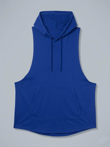 เสื้อกล้ามผู้ชายแขนกุดมีฮู้ดถักสีทึบลำลองทรงเข้ารูปสีดำ - Product Image 3