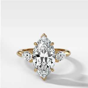 Wholesale F VS Marquise CVD Diamond <b>Ring</b> Marquise Accents 14K Real Gold 2.5 Carat Moissanite Three Stone Factory Supplier OEM - Product Image 1