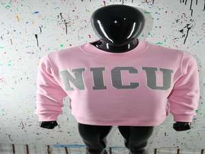 NICU PINK <b>Mock</b> <b>Neck</b> Sweatshirt 100% GREY Applique Embroidery wide <b>neck</b> Sweatshirt Finer Threads - Product Image 4