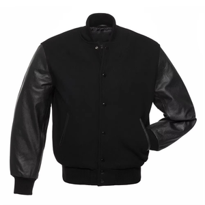 Veste universitaire pour homme, veste bomber noire et blanche, corps en laine, manches en cuir, veste de baseball universitaire personnalisée - Product Image 3