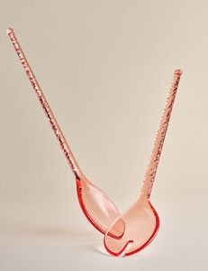 Juego de Servidor de Ensalada de Resina con Patrón de Mármol Rosa Clásico de 2 Piezas, Cuchara y Tenedor con Patrón en Espiral, Utensilios de Cocina para Servir Manualmente - Product Image 1