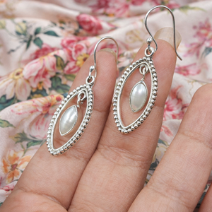 Pendientes Colgantes Hechos a Mano de Plata de Ley 925 con Madreperla, Diseño Ovalado Bohemio Vintage, Regalo de Joyería para Mujer, Elegante para Hermana - Product Image 6