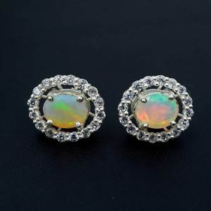 Pendientes de Ópalo Etíope Facetado, Ópalo Multifuego y Moissanita, Dijes de Aleación - Regalo para Fiesta de Boda Infantil - Product Image 3